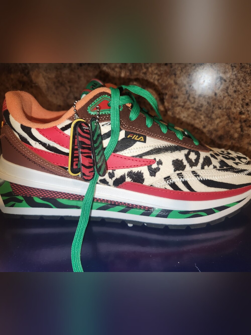 Fila Women's Zebra & Animal Print Sneaker with Green Laces